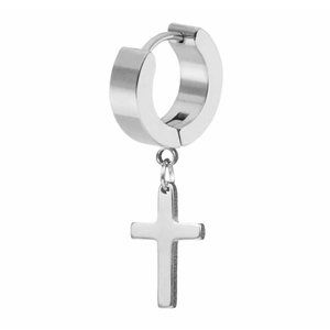 Silver Cross Earrings Dangle Hoop Huggie